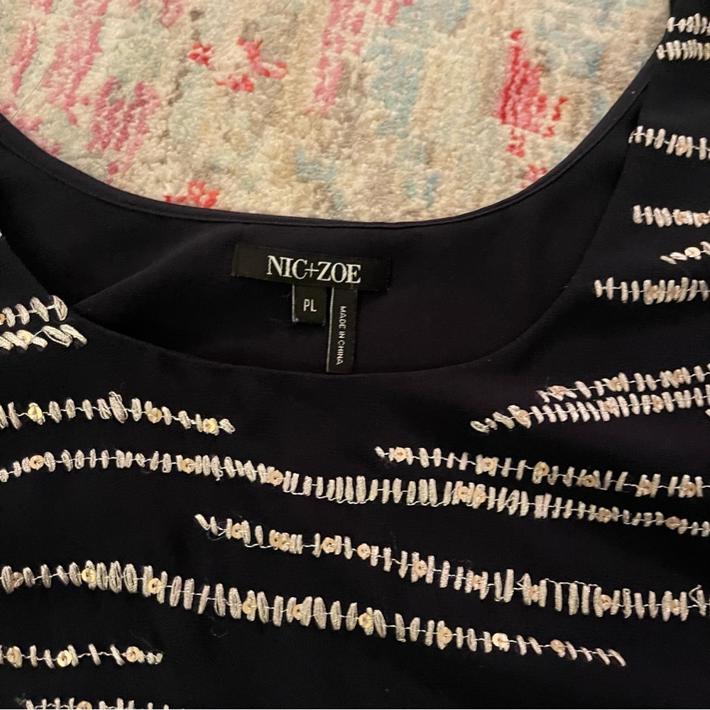 Nic & Zoe Navy and White Stitched Tank Top - Picture 2 of 7